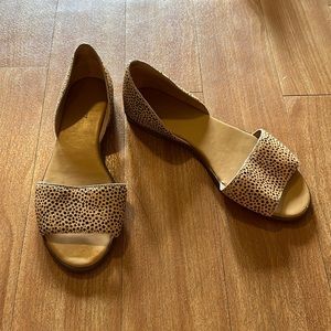 J. Crew Factory Leopard Calf Hair Open Toe Flats. Size 7.